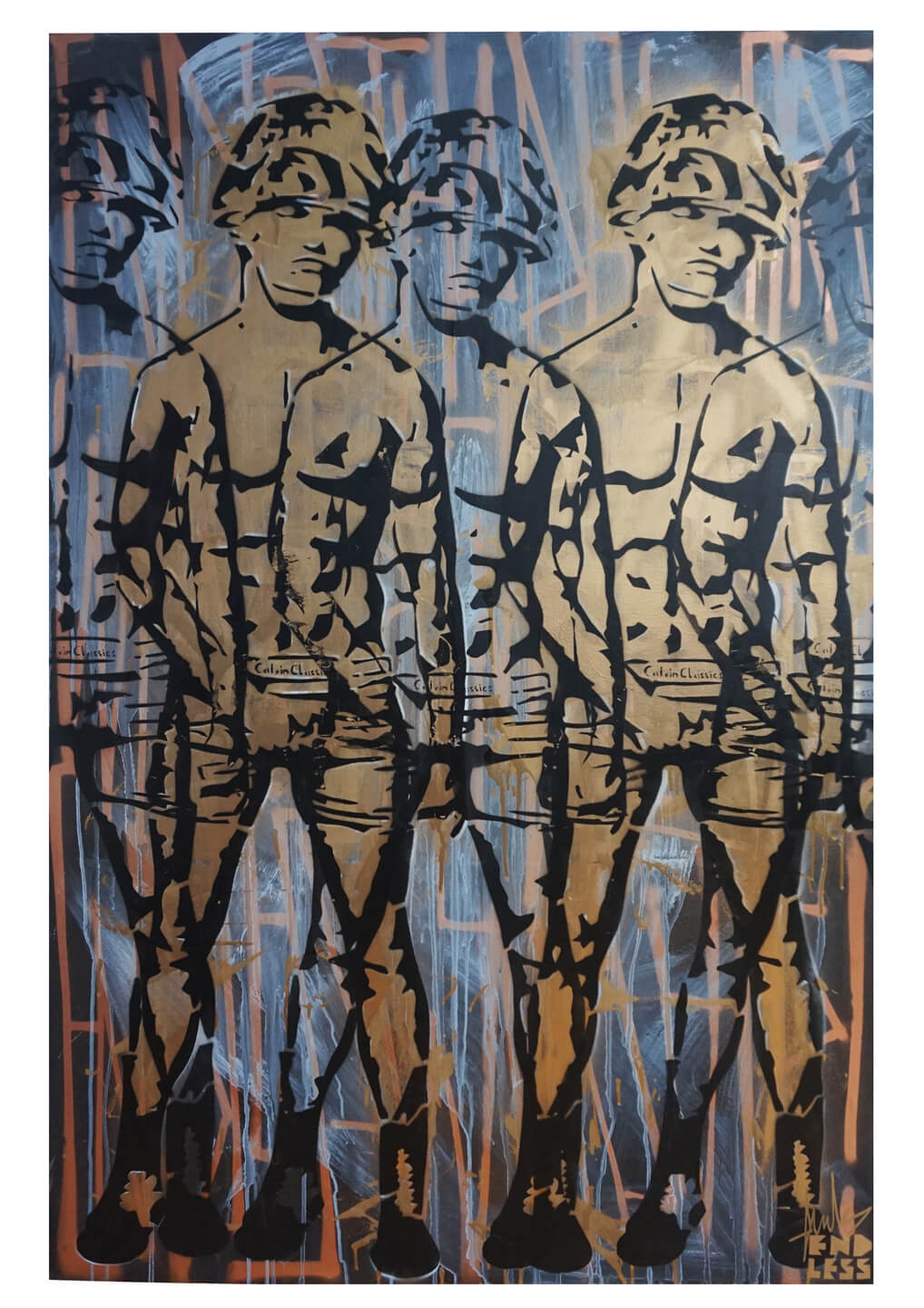 CROTCH GRAB GOLD 100 x 150cm, acrylic and spray paint on canvas